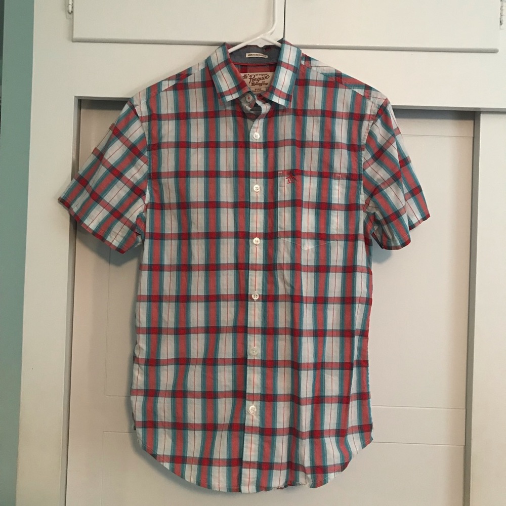 Penguin Plaid Button Up